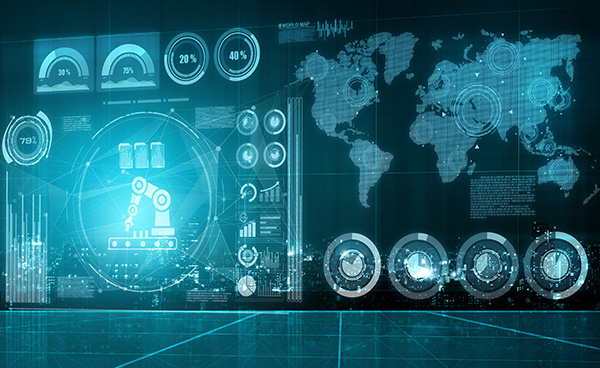Energieoptimierung - ein futuristisch anmutender Kontrollraum mit einer Übersicht über Verbrauchsquellen